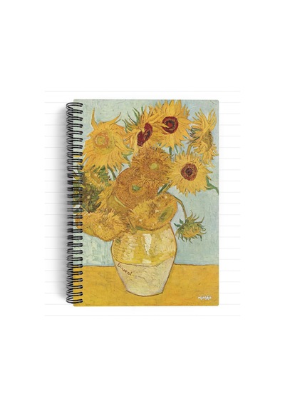 Vincent Van Gogh/vase With 12 Sunflowers,1888 Spiralli Defter 23 A5 Çizgili 100 Sayfa Okul Düz Çok Renkli