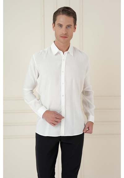 Efor Slim Fit %100 Modal Uzun Kol Klasik Beyaz Gömlek Gk 743 Beyaz
