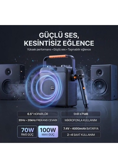 Rose Voice Hp-503 6.5'' 100watt Taşınabilir Ses Sistemi - El Tipi Telsiz Mikrofonlu