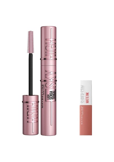 Maybelline New York Lash Sensational Sky High Maskara & Mini Super Stay Matte Ink Likit Mat Ruj 65 Seductress Makyaj Seti 0