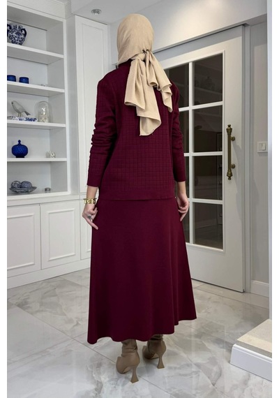 Kumsal Triko Takım Bordo Çok Renkli