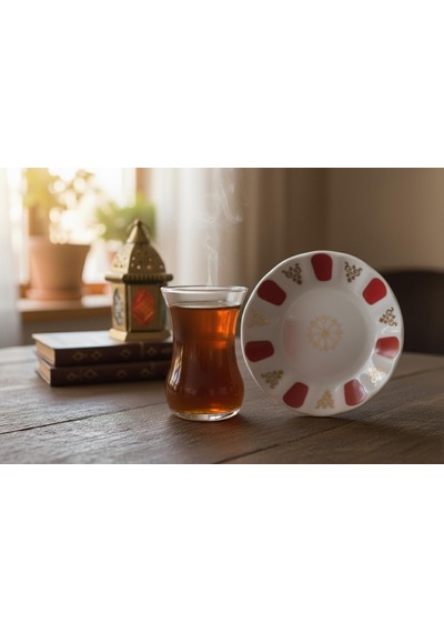Paşabahçe 6'li Çay Bardağı 130cc Ve Porland Porselen 6'li Çay Tabağı Set Kolye,küpe Hediyeli Diğer