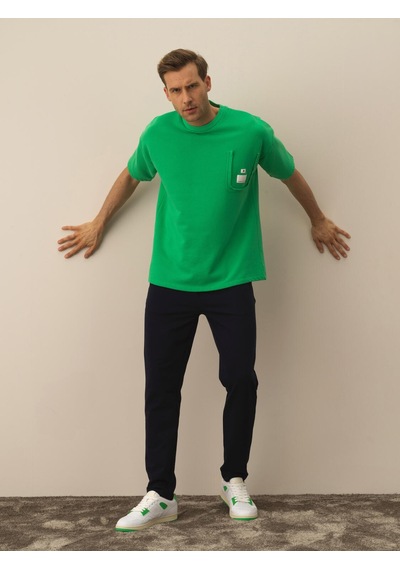 Xint Yeşil Oversize Bisiklet Yaka Pamuklu Tişört 502051