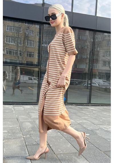 Madmext Camel Düğmeli Triko Kadın Elbise Mg1648-camel