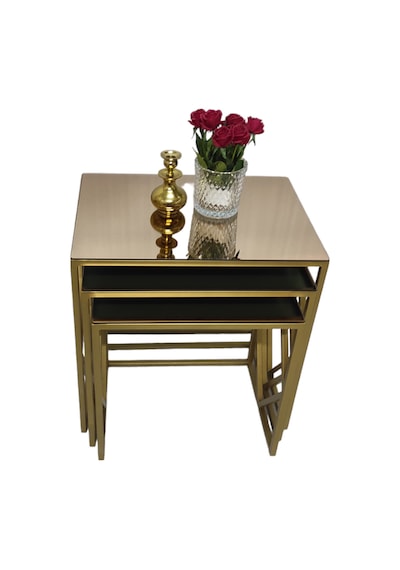 Venice Gold Metal Ayaklı Bronz Aynalı Zigon Sehpa