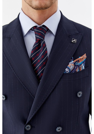 Sabri Özel Erkek Lacivert Dar Kesim Slim Fit Yünlü Dokuma 6 Drop Takım Elbise