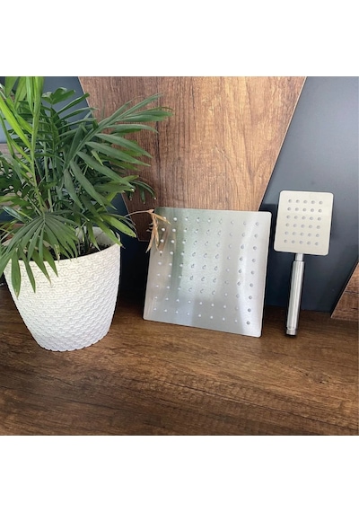 Ahlez Inox 304 Paslanmaz Çelik Kare Tepe El Duş Seti 20x20 Cm Krom
