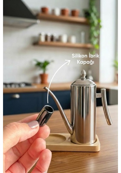 Bambum Standlı 2'li Çok Amaçlı Çelik Demlik Yağlık Yağdanlık 700ml Çelik