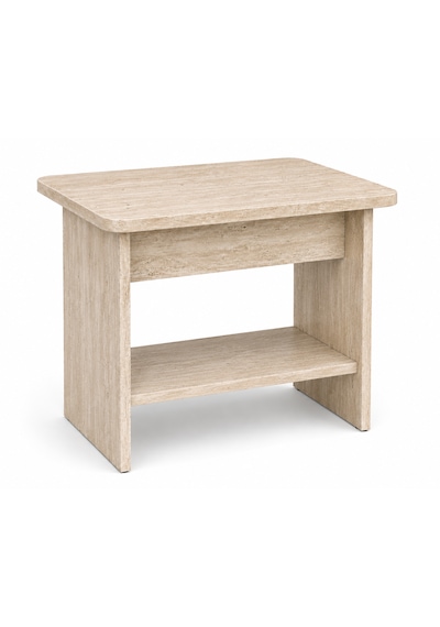 Nova Raflı Ofis Sehpası, Raflı Orta Sehpa, Raflı Ara Sehpa, 60 X 50 Cm Tabla, Yükseklik 45 Cm Traverten