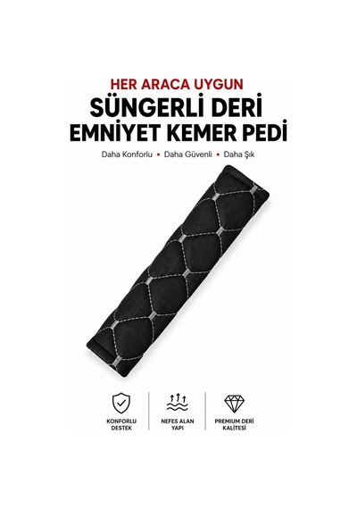 Her Araca Uygun Suni Deri Süngerli Emniyet Kemeri Pedi Gümüş