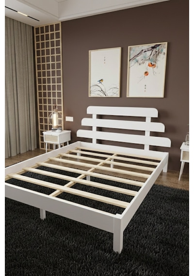 Renazzo Lotus X Masif Ahşap Karyola Beyaz 180x200 Beyaz - 180 X 200
