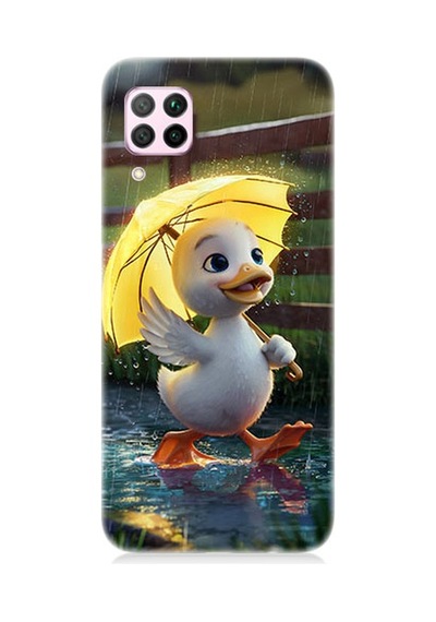 Huawei P40 Lite Uyumlu Şemsiye Ördek Desenli Silikon Kılıf