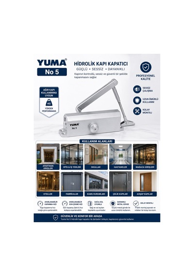 Yuma No5 Hidrolik Kapı Yayı Ayarlanabilir Kapı Kapatıcı Güçlü Ve Sessiz Mekanizma 1 Adet Kapı Hidroliği