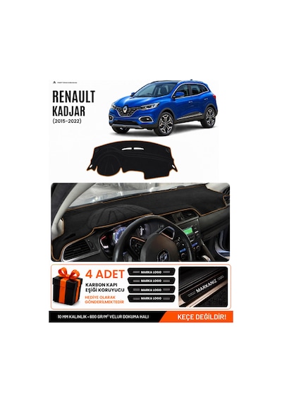 Renault Kadjar 2015-2022 Uyumlu Torpido Örtüsü, Torpido Kılıfı - Siyah-kahverengi - Re024