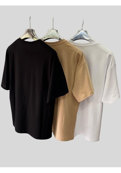 Kadın/erkek Unisex Oversize 3'lü T-shirt Sütlü Kahve