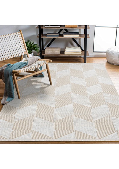 Bespoky Phoenix Geometrik Modern Salon Halısı Makine Dokuma Krem