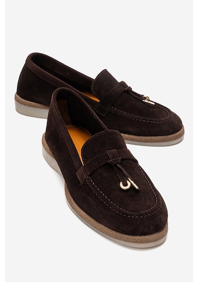 Luvishoes Ilvena Kahverengi Süet Hakiki Deri Kadın Loafer Ayakkabı