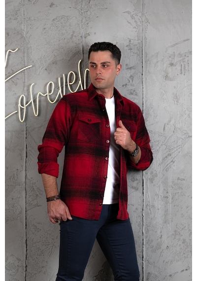 Slimfit Çift Cep Pamuklu Kalın Oduncu Gömlek 001