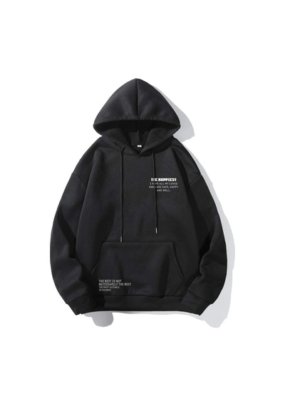 Clayes The Happiest Sweatshirt - Siyah Baskılı Oversize Kapüşonlu Siyah