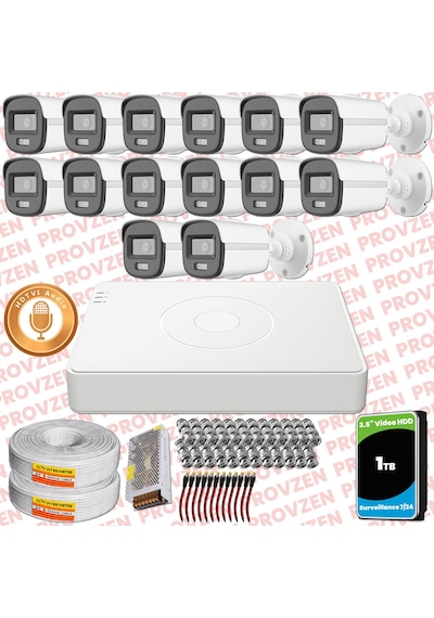 Provzen Hikvision 14'lü Full Hd Güvenlik Kamerası Set 7/24 Renkli, Mikrofonlu, Olay Anında Bildirim