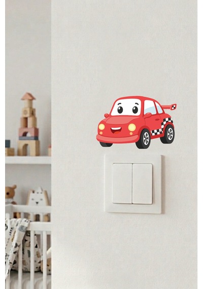 Priz Üstü Kırmızı Araba Sticker Parlak Duvar Sticker Çocuk Odası Dekoru Çok Renkli