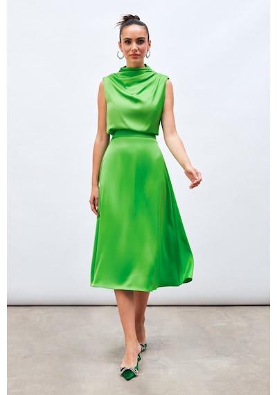 Sateen Midi Boy Saten Etek - Açık Yeşil