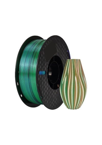 Üç Renkli Silk Pla Filament Mavi, Yeşil, Turuncu Canlı Parlak Renk Geçişi 1.75mm 1 Kg