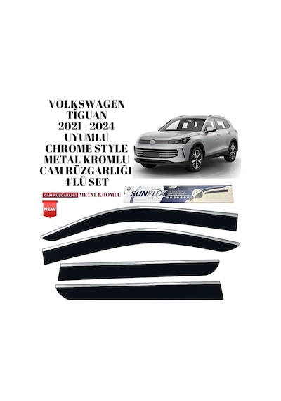 Volkswagen Vw Tiguan 2021 2022 2023 2024 Uyumlu Chrome Style Metal Kromlu Cam Rüzgarlığı 4 Parça Sunplex