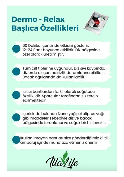 Dermo Relax Illa Life Hızlı Etkili Yeni Dermo Relax Diz Bandı 10'lu