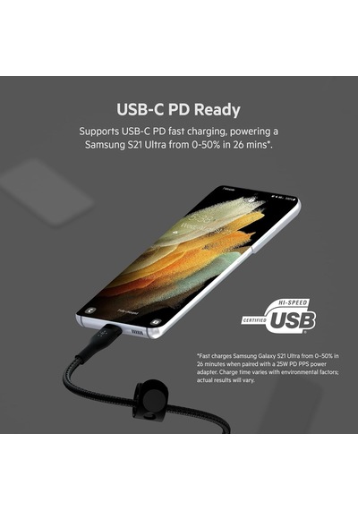 Boostcharge Pro Flex Örgülü Usb C Tipi - C Kablosu 3m/10ft , Usb-ıf Sertifikalı Güç Dağıtımı Pd Hızlı Şarj Kablosu - Siyah