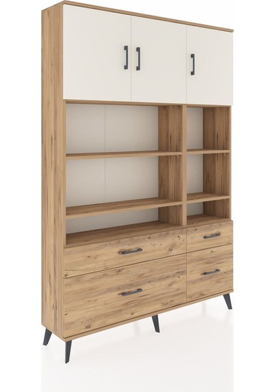Arges Dolap 10 Raflı 4 Çekmeceli 3 Kapaklı 132x30x195 Çam-aytaşı/çam Aytası/atlas Çam