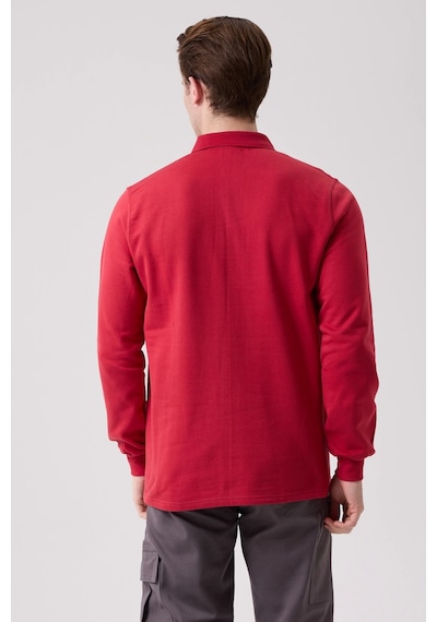 Galanthus Polo Sweat Uzun Kollu Pamuklu Sweatshirt İş Ve Günlük Kullanım İçin Bordo