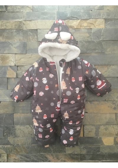 Baby & Baby Unisex Sevimli Noel Baba Ve Arkadaşları Temalı Pamuklu Kozmonot Bebek Tulum Çok Renkli