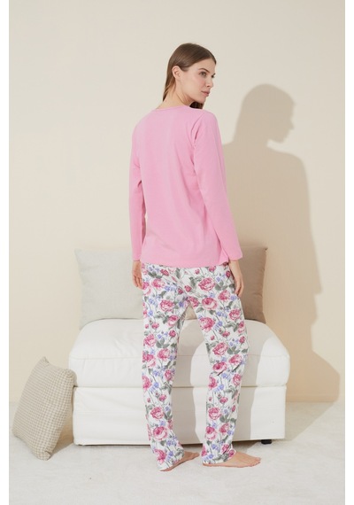 Siyah İnci Pamuklu Örme Pijama Takım 24240113 Pembe