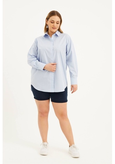 Myline Oversize Taş Baskılı Poplin Gömlek