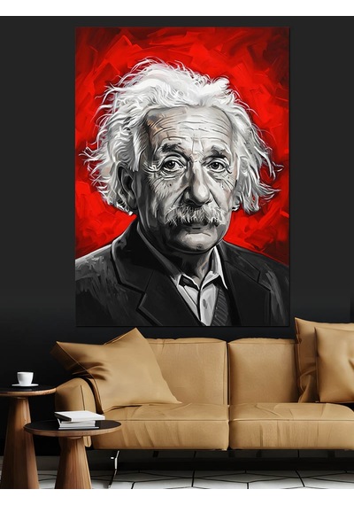 Ahşap Tablo Albert Einstein Kırmızı Portre