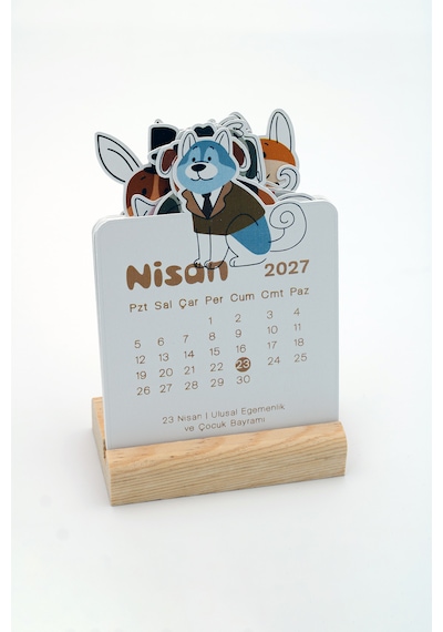 Ahşap Standlı Özel Kesim Papyonlu Corgi Tasarımlı 2027 Masaüstü Takvimi 8,5x12 Cm - Eğlenceli Yeni Yıl Hediyesi Çok Renkli