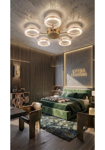 Aurea Model 5'li Gold 3 Renk Modu Ledli Tavana Sıfır Salon Mutfak Çocuk Yatak Odası Led Avize Altın