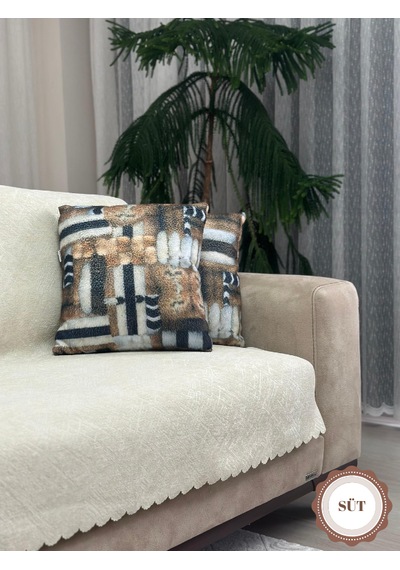 Pawn Mark Company Jakarlı Şönil Kaymaz Koltuk Örtüsü Ve Çekyat Örtüsü 175x215 Cm Mikrofiber Koltuk Şalı Süt Rengi
