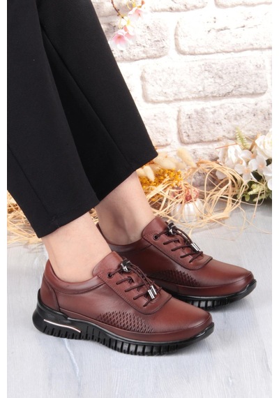 Pepita 9407 Comfort Yumuşak Esnek Kauçuk Kaymaz Taban Hakiki Deri Kadın Ayakkabı taba