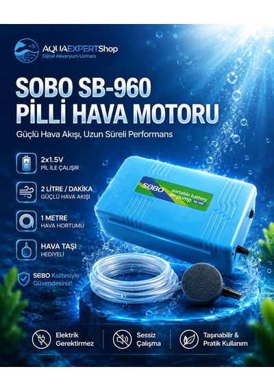 Pilli Hava Motoru - 1 Metre Hava Hortumu Ve Hava Taşı Hediyeli - Sb-960 - 2lt/dakika
