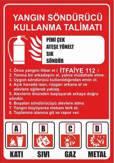 Yangın Söndürme Talimat Levhası Pvc Kaplı İkaz Tabelası