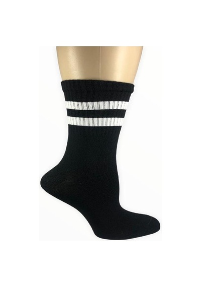 Design Socks KADIN PAMUKLU ÇİZGİ DESENLİ SOKET ÇORAP-Siyah