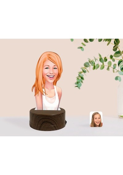 Kişiye Özel Kadın Karikatürlü Dekoratif 3D Biblo Led Işıklı Gece (481496201)