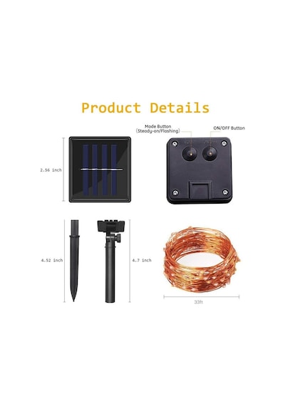 Schulzz Solar Güneş 12 Metre 100 Led Enerjili Dış Bahçe Aydınlatma Su Geçirmez Led