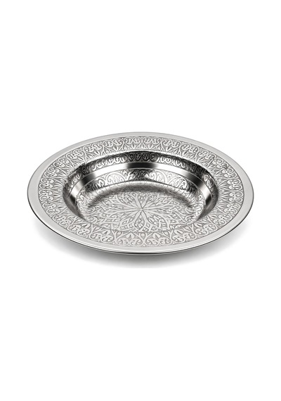 Binbir Trend 15 Cm Otantik Desenli Krom Çelik Yanaklı Derin Meze Ve Sunum Tabağı 6 Adet Gümüş