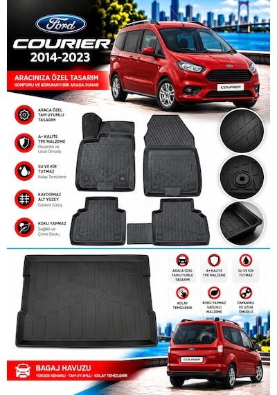 Ford Courier 2015 Model Havuzlu Paspas Takımı + Bagaj Havuzu -modx-