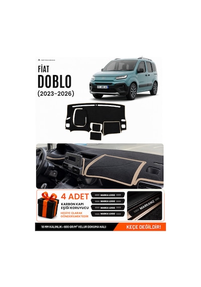 Fiat Doblo 2023-2026 Uyumlu Torpido Koruma, Torpido Örtüsü, Torpido Kılıfı - Siyah-bej - Cı015