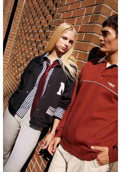 Defacto Coool Polo Yaka Baskılı Çıtçıtlı Bomber Ceket F9241ax25wnnv241 Lacivert