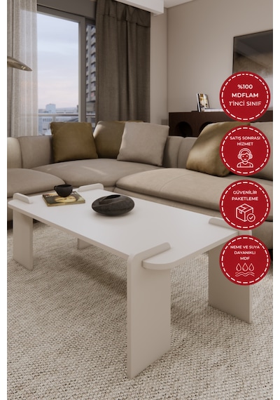 Odaco Fuji Modern Premium Oval Ayaklı %100 Mdflam Salon Orta Sehpa 120x60x40 Cm Beyaz